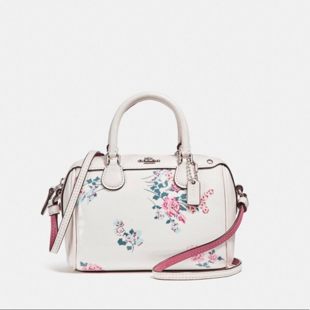 100% Coach Mini Crossbody White w/Rose Pattern Purse, New with Tag